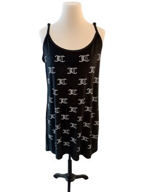 Juicy Couture Black Velvet Rhinestone Logo Slip Nightgown Sleep Dress M JC Y2K